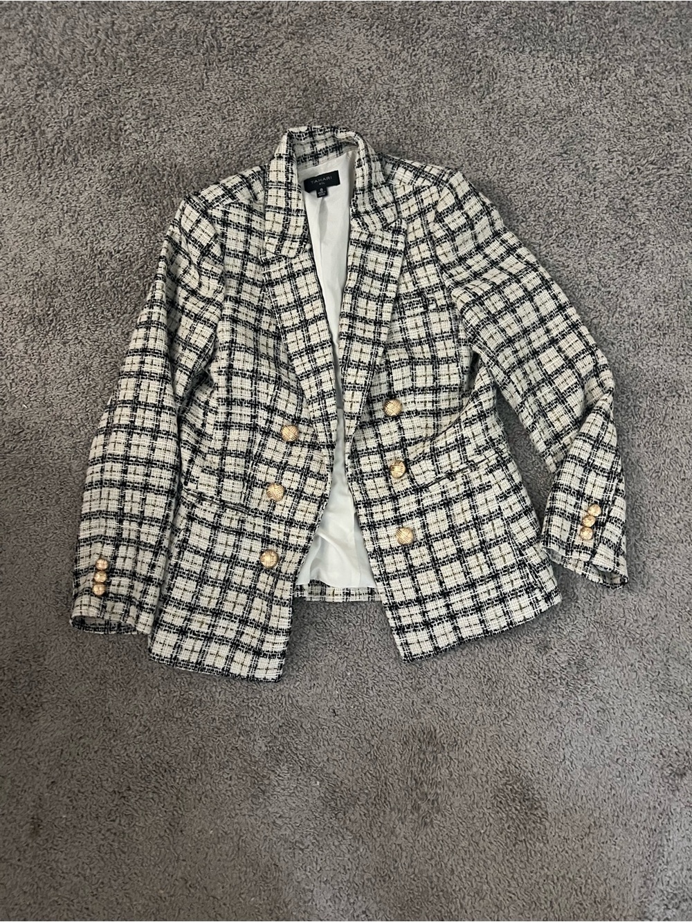 Tahari ASL Faux Double-Breasted Tweed Blazer – Black/Beige – Women’s Size 8 - Picture 5 of 11